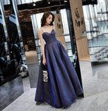 Simple satin long prom dress A line evening gown HZ1023
