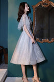 Gray tulle sequins short prom dress homecoming dress HZ1023