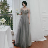 Cute tulle long A ine prom dress evening gown HZ1023