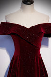 Burgundy Shiny Elegant Velvet Long A-Line Ball Gown Evening Dress HZ1023