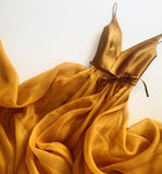 Gold v neck chiffon long prom dress gold evening dress HZ1023