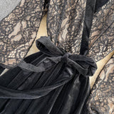 Black V Neck Lace A Line Dress Fashion Dress HZ1023