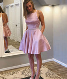 Pink satin short prom dress cute homecoming dress HZ1023