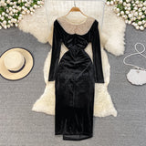 Black Velvet Long Sleeve Dress Fashion Dress HZ1023