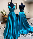 Blue satin long prom dress simple evening dress HZ1023