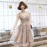 Champagne sequins short prom dress HZ1023