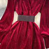 Elegant Velvet Long Sleeve Dress Fashion Dress HZ1023