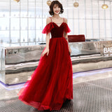 Cute velvet tulle long prom dress evening dress HZ1023