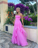 Light pink A-line off-shoulder long ruffled elegant tulle ball gown evening dress HZ1023