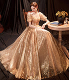 Shiny tulle long A line prom dress evening dress HZ1023