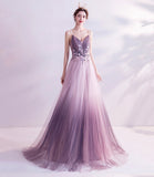 Purple tulle sequins long prom dress purple evening dress HZ1023
