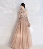 Stylish tulle lace long prom dress A line evening dress HZ1023
