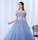 A line tulle applique long prom dress evening dress HZ1023