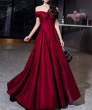 Shiny satin long prom dress burgundy evening dress HZ1023