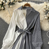 Fashionable Striped Long-Sleeved Irregular Dress HZ1023