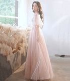Pink tulle lace long prom dress pink evening dress HZ1023