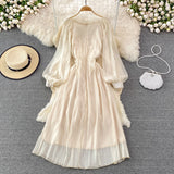 Champagne V Neck Long Sleeve Dress Fashion Dress HZ1023