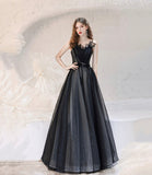 Black tulle long prom dress A line evening dress HZ1023