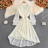 Champagne V Neck Lace Long Dress Fashion Dress HZ1023
