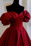 Burgundy Vintage Fashion Exquisite Beading A-Line Long Satin Ball Gown Evening Dress HZ1023
