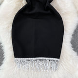 Sleeveless tassel diagonal neck Strapless Hip Wrap short dress HZ1023