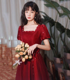 Burgundy satin tulle long prom dress A line evenig dress HZ1023