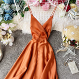 Elegant V Neck Satin A Line Dress Fashion Dress HZ1023