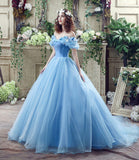 Blue tulle long A line prom dress evening gown HZ1023