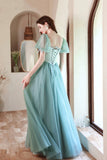 Green satin tulle long prom dress green evening dress HZ1023