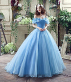 Blue tulle long A line prom dress evening gown HZ1023