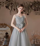 Gray soft chiffon long prom dress A line evening dress HZ1023