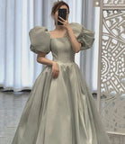 Cute satin long ball gown dress A line formal dress HZ1023