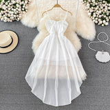 White irregular strapless dress summer HZ1023