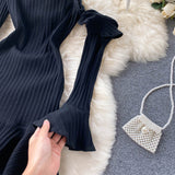 Black One-Shoulder Long-Sleeved Dress Fashion Dress HZ1023