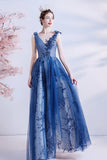 Elegant tulle sequins long A line prom dress evening dress HZ1023