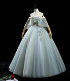 Green tulle lace long prom dress A line formal dress HZ1023