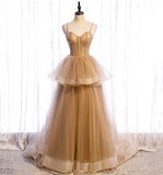 Cute tulle long A line prom dress A line evening gown HZ1023