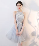 Cute gray lace short prom dress homecoming dress HZ1023