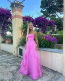 Light pink A-line off-shoulder long ruffled elegant tulle ball gown evening dress HZ1023