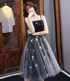 Black tulle short prom dress with star HZ1023