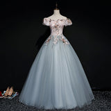 Gray tulle lace long ball gown dress formal dress HZ1023