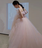 Pink tulle sequins long prom gown A line evening gown HZ1023