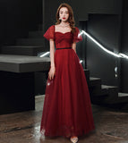 Burgundy tulle long prom dress evening dress HZ1023