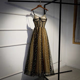 Cute v neck tulle long prom dress with stars evening gown HZ1023