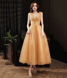 Yellow v neck tulle short prom dress homecoming dress HZ1023