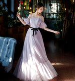 Purple tulle long A line prom gown evening gown HZ1023
