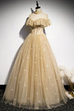 Gold A line sequins long ball gown dress formal dress HZ1023