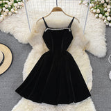 Black Velvet Short Dress Black Fashion Dress HZ1023