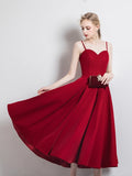Simple satin short prom dress burgundy evening dress HZ1023