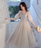 Cute tulle lace A line prom dress lace evening dress HZ1023